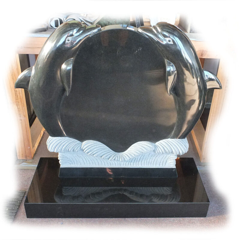 SP113 Black Granite 3D Twin Dolphins